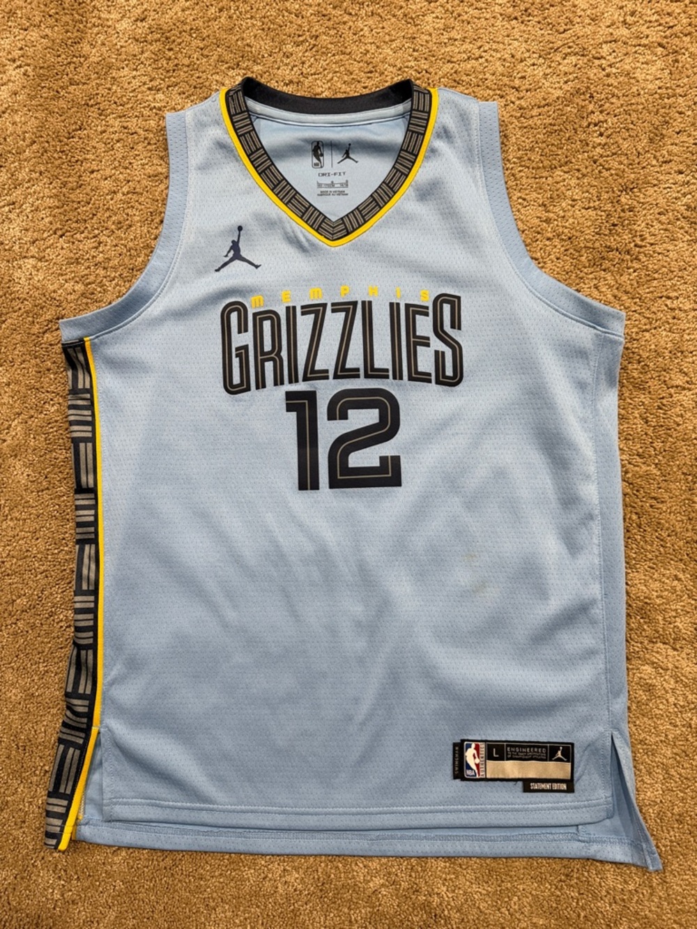 Jordan Light Blue Memphis Grizzlies #12 Jersey with Black and Yellow Trim